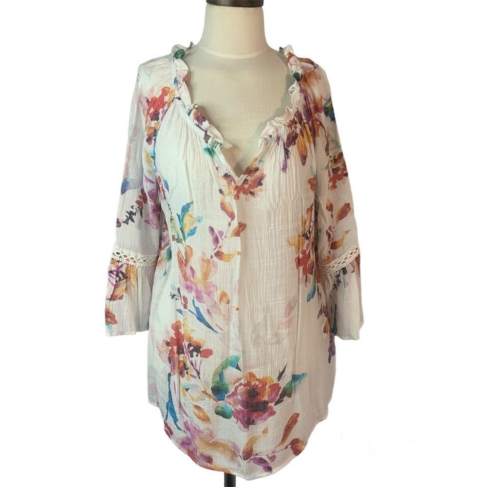 SPENSE‎ Watercolor Florals Tunic Blouse